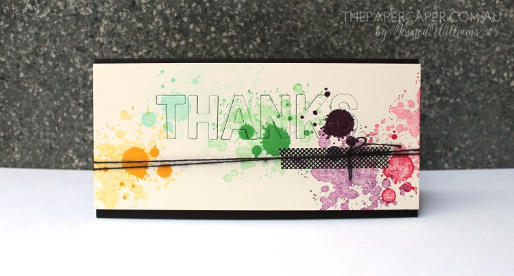 Gorgeous grunge splatter card for CASEing the Catty. Details @ www.thepapercaper.com.au