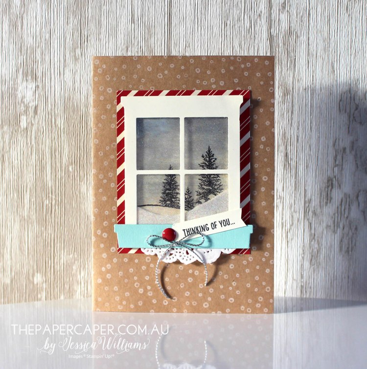Thinking of you in Winter I Stampin' Up! Hapy Scenes, Hearth & Home window thinlits I CASEing the Catty I www.thepapercaper.com.au by Jessica Williams