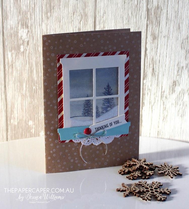 Thinking of you in Winter I Stampin' Up! Hapy Scenes, Hearth & Home window thinlits I CASEing the Catty I www.thepapercaper.com.au by Jessica Williams